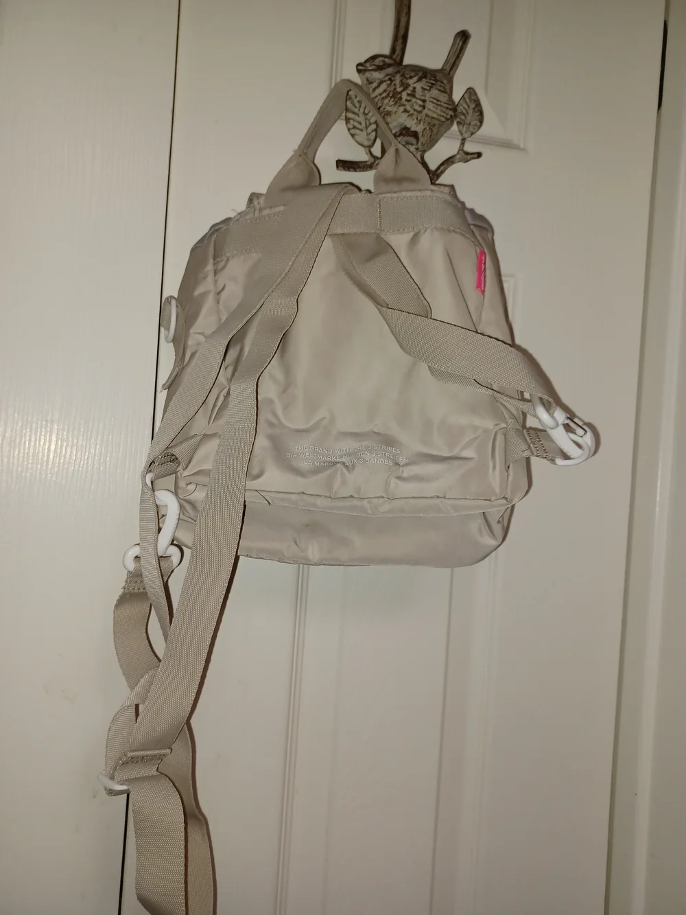 Adidas Women's Small Cream Nylon Backpack with Pink Accent